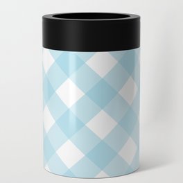 Blue Pastel Farmhouse Style Gingham Check Can Cooler