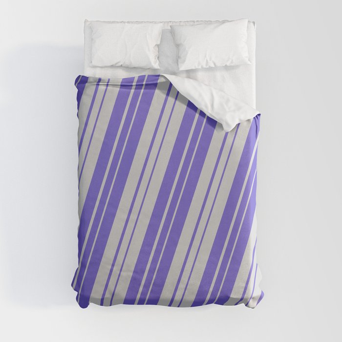 Light Grey and Slate Blue Colored Striped Pattern Duvet Cover