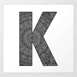 "K" Mandala Monogram Initial Letter // Unique Detailed Mandala Design Pattern Art Print