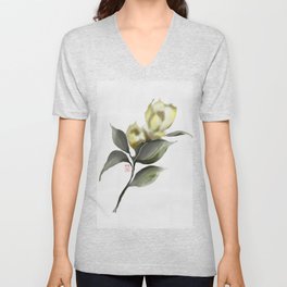 Sumie ink and watercolor yellow camellia V Neck T Shirt
