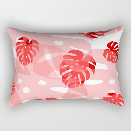 red monstera Rectangular Pillow