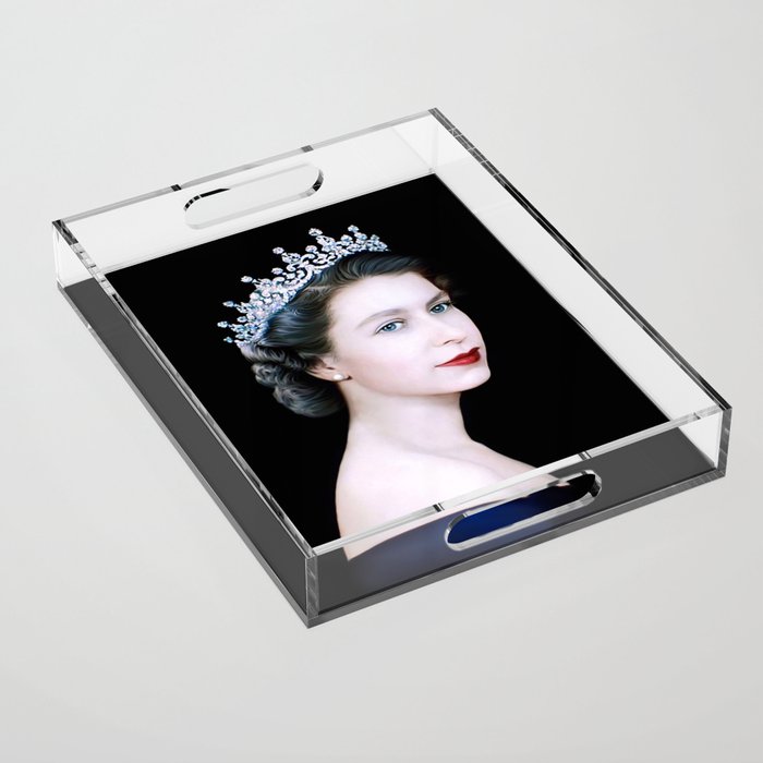 Queen Elizabeth II Blue Satin Acrylic Tray