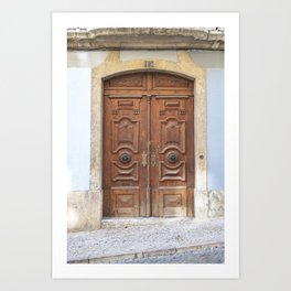 The brown door nr. 19 in Alfama, Lisbon, Portugal - wooden dubble door - street and travel photography Art Print