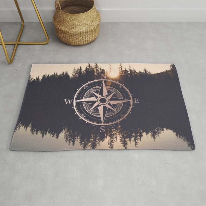 Rose Gold Compass Forest Rug