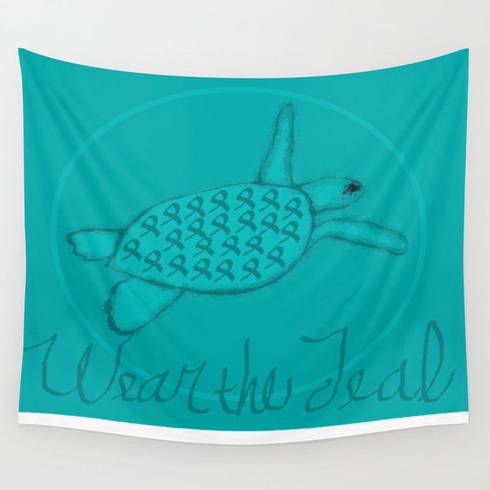 Wear the Teal Ovarian Cancer Awareness Sea Turtle Wall Tapestry