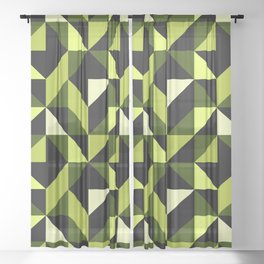 Mid Century Modern Half Square Triangles Black Chartreuse Sheer Curtain