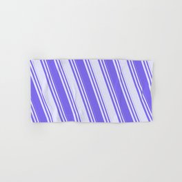[ Thumbnail: Medium Slate Blue & Lavender Colored Striped Pattern Hand & Bath Towel ]