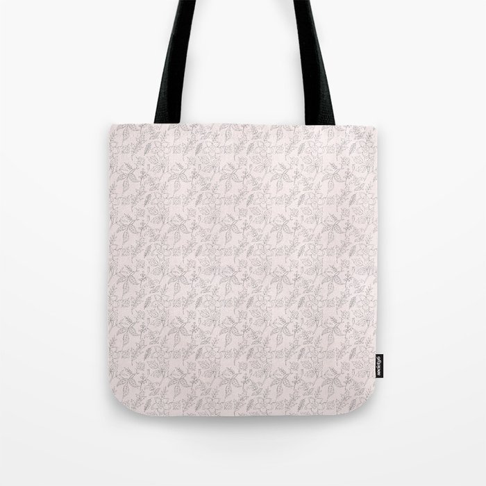 Pink Floral Line Art Pattern Tote Bag