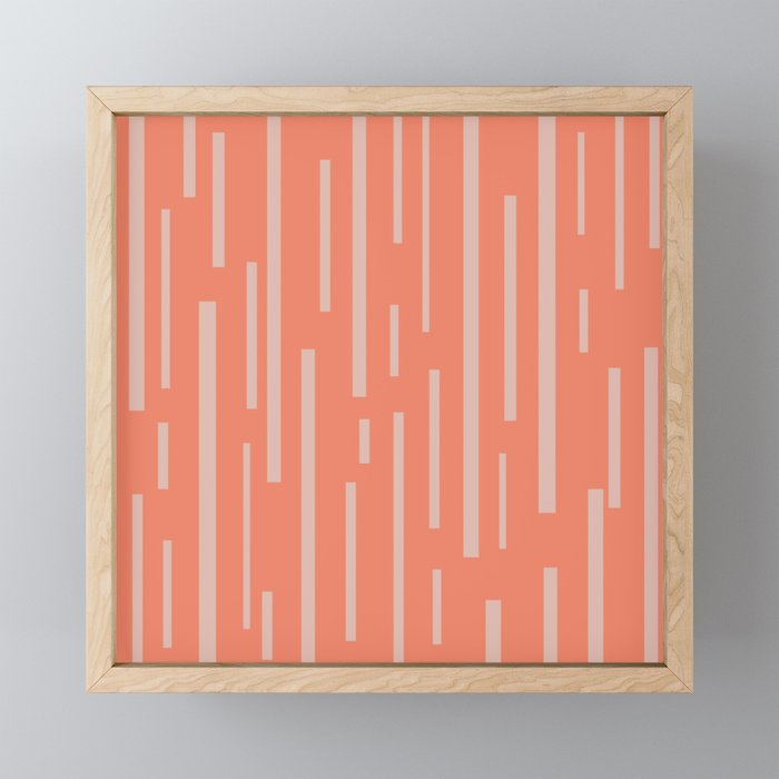 Interrupted Lines Mid-Century Modern Pattern in Coral Blush Pink Framed Mini Art Print