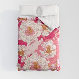 Pink flowers of peonies Comforter