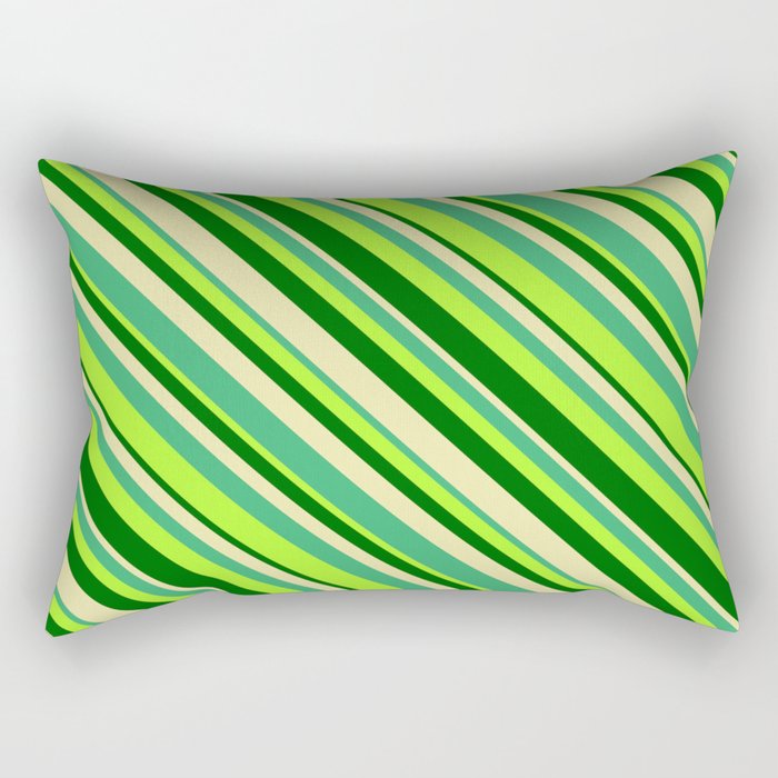 Light Green, Dark Green, Pale Goldenrod & Sea Green Colored Lines Pattern Rectangular Pillow