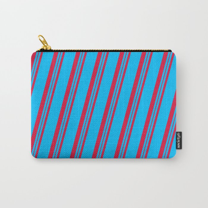 Deep Sky Blue and Crimson Colored Lines/Stripes Pattern Carry-All Pouch