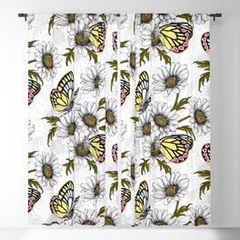 Jezebel butterflies and daisy flowers on white Blackout Curtain