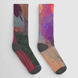 abstract splatter brush stroke painting texture background in red blue brown Socks