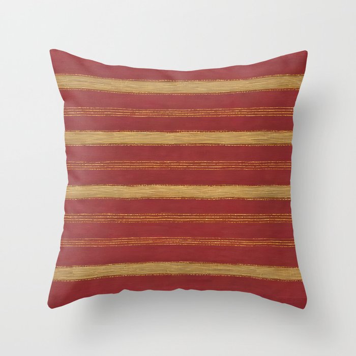 Luxury Trendy Burgundy Gold Linen Texture Collection Throw Pillow