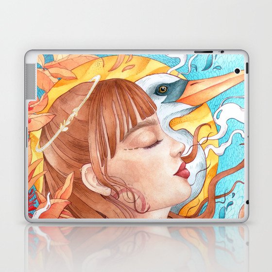 Girl, sun and herons Laptop & iPad Skin