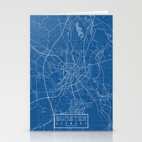 Munster City Map of Germany - Blueprint Stationery Cards