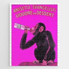 Vintage Drunken Monkey Anisette Anisetta Evangelisti Italian Dessert Liquor aperitif advertising poster in pink Jigsaw Puzzle