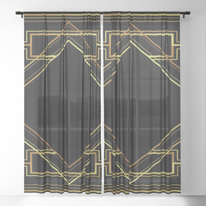 art deco gatsby black and gold lines geometric pattern Sheer Curtain