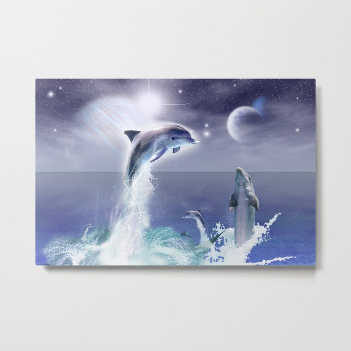 Dolphins and Planets Metal Print