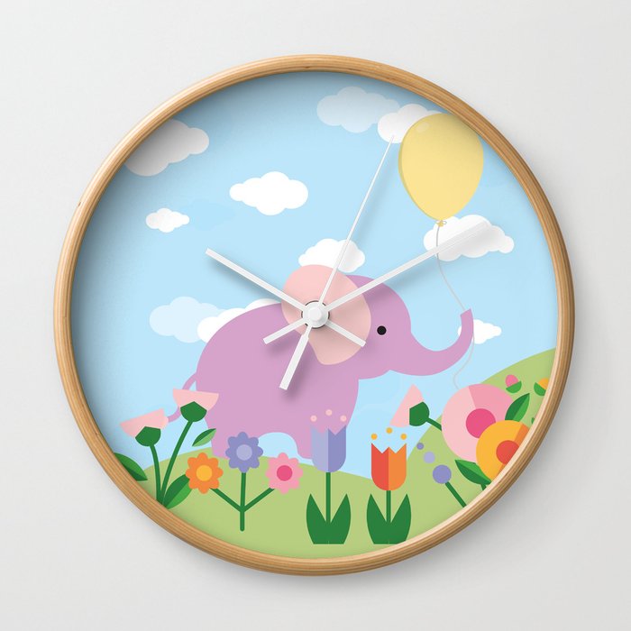 Purple Elephant And Balloons Nursery Decor Wall Clock Purple Elephant And Balloons Nursery Decor Wall Clock