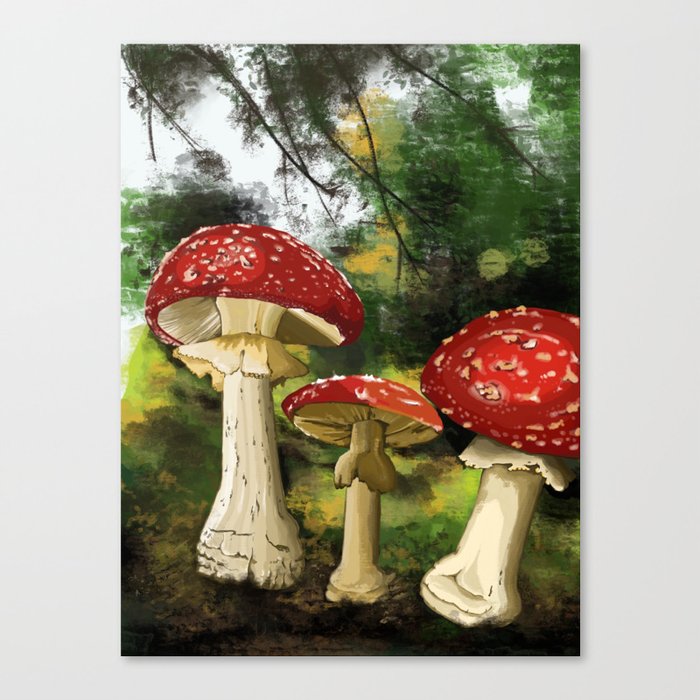 Wild Mushrooms in Forest Canvas Print
