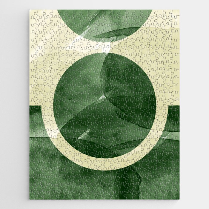 Green Abstract Scandinavian Hot Wax Painting Sun Moon Minimalist Jigsaw Puzzle