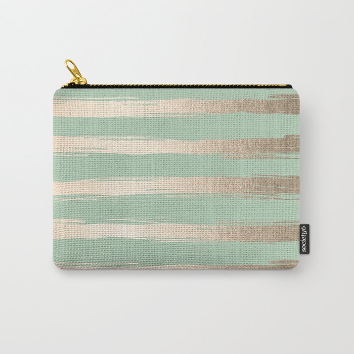 Simply Brushed Stripes White Gold Sands on Pastel Cactus Green Carry-All Pouch