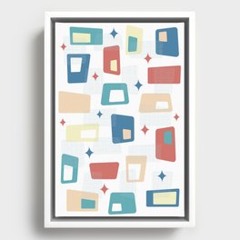 Atomic Age - Mid Century Modern Blocks in Celadon Blue, Yellow, Peach, Teal and Salmon Framed Canvas
