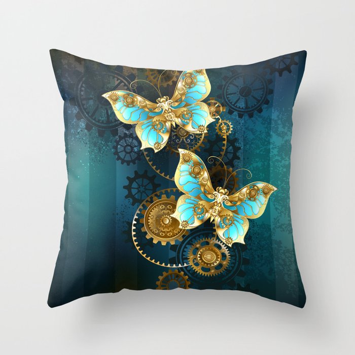 Two mechanical butterflies Throw Pillow