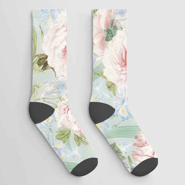 Vintage Blush Peonies  Socks