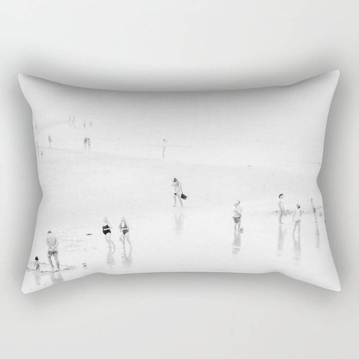 Beach Print - Black and White Beach People - Minimal Beach Decor - Ocean - Sea Travel photography Rectangular Pillow