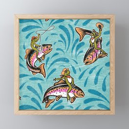Rodeo Frogs - Aqua Framed Mini Art Print