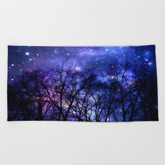 Black Trees purple blue SPACE Beach Towel