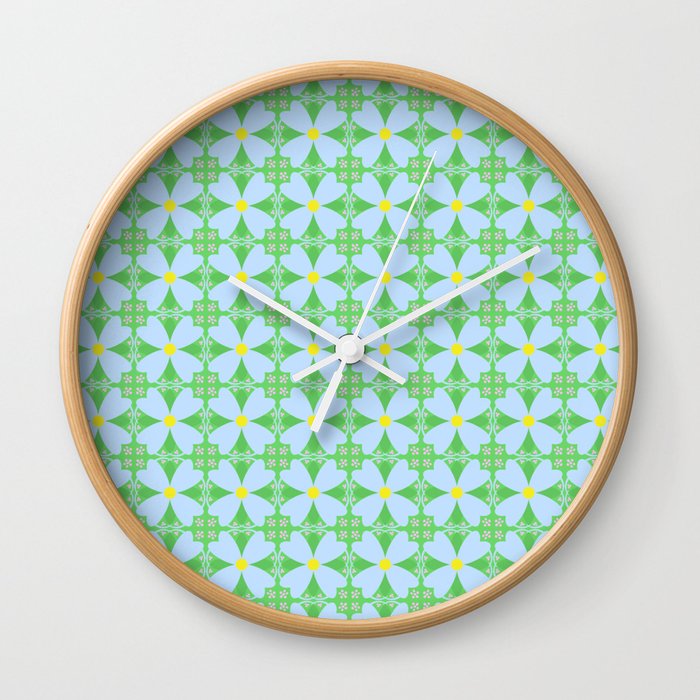 Retro Pastel Spring Flower Tile Wall Clock