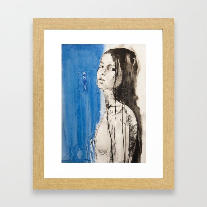 The figure of a woman crossing from one room to another Framed Art Print
