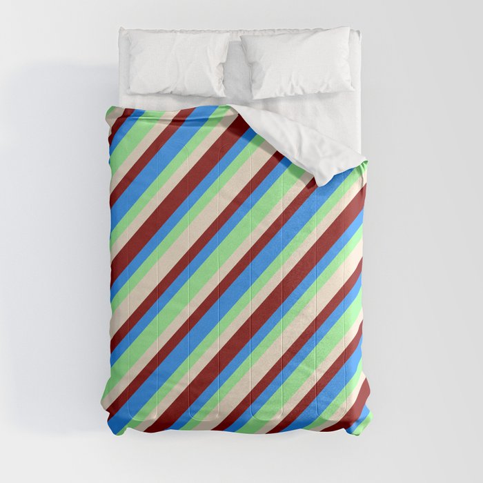 Blue, Green, Beige, and Maroon Colored Stripes Pattern Comforter