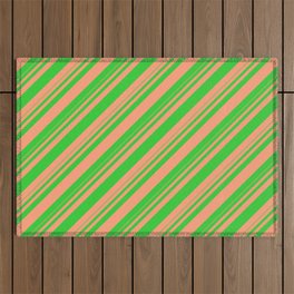 [ Thumbnail: Lime Green & Light Salmon Colored Striped/Lined Pattern Outdoor Rug ]