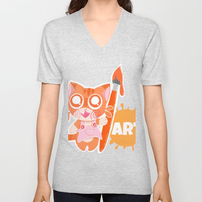 Artist Cat V Neck T Shirt