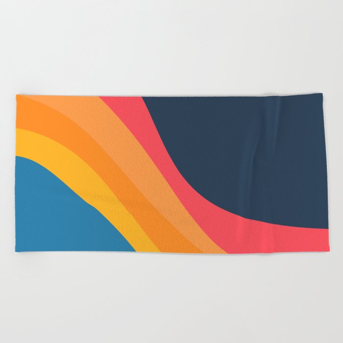 Colorful Wavy Retro Design Art Pattern  Beach Towel