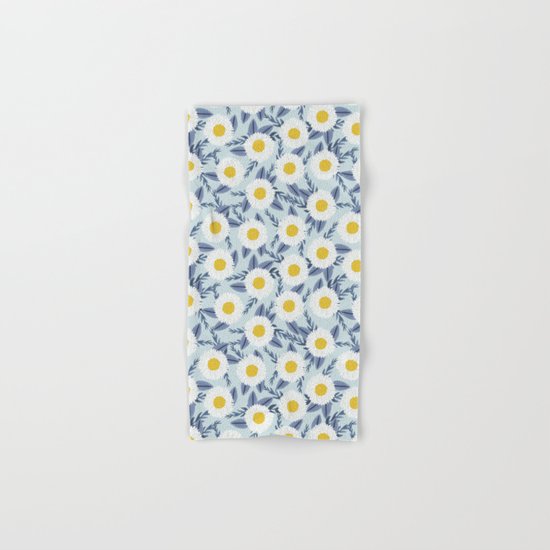 daisy flower white blue navy gold watercolor painting bohemian gardener gift unique floral pattern Hand & Bath Towel