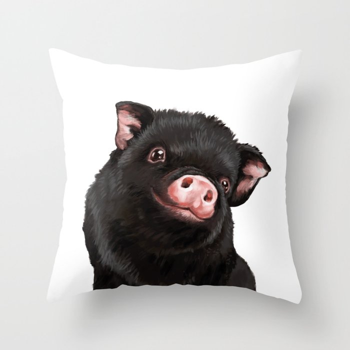 Cute Baby Black Pig Throw Pillow by Big Nose Work Society6