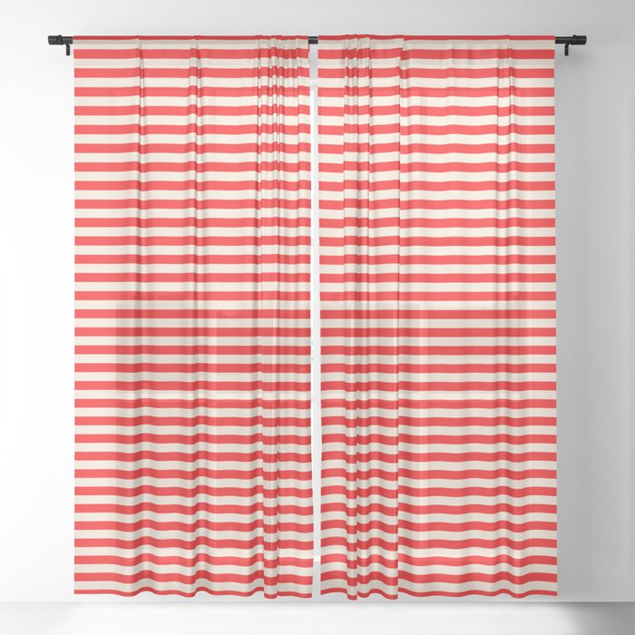 Beige and Red Colored Lines Pattern Sheer Curtain