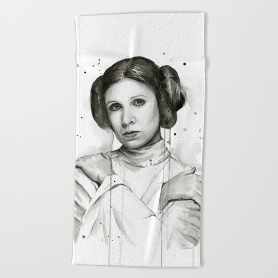 Princess Leia Watercolor Carrie Fisher Portrait Beach Towel