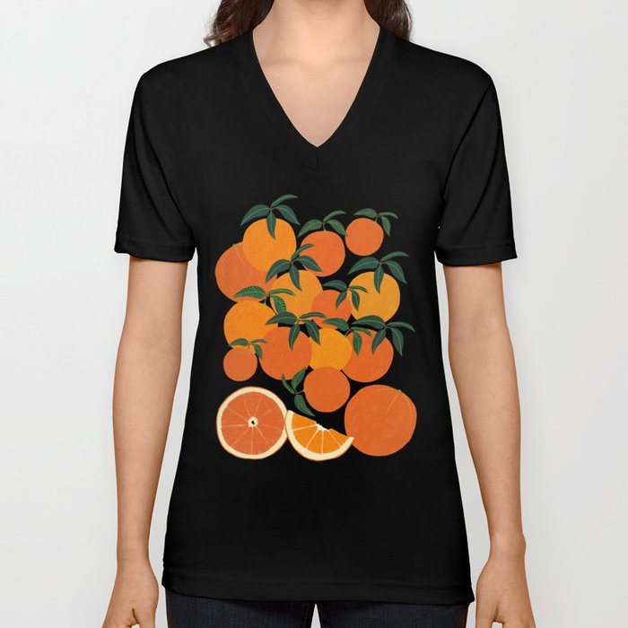 Orange Harvest - White V Neck T Shirt