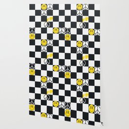 Checkered Smiley Face & Peace Sign Wallpaper