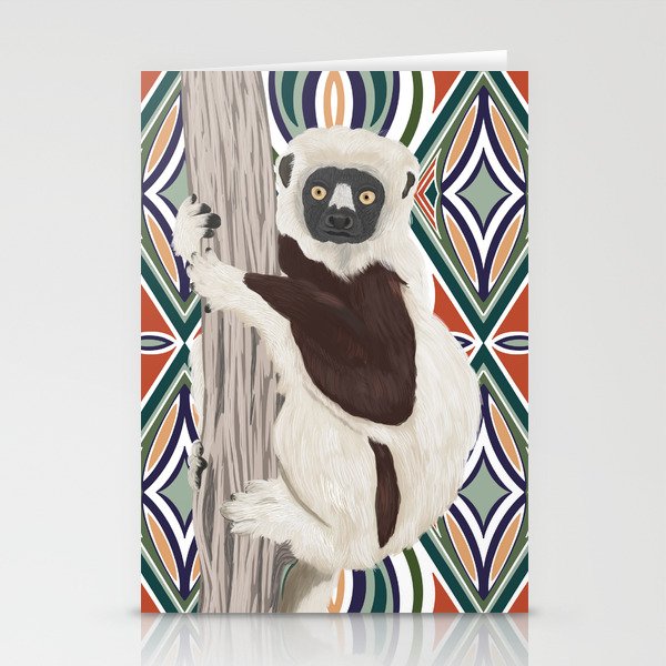 Sifaka lemur on pattern background Stationery Cards