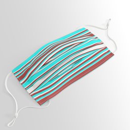 [ Thumbnail: Cyan, White, and Brown Colored Lines/Stripes Pattern Face Mask ]