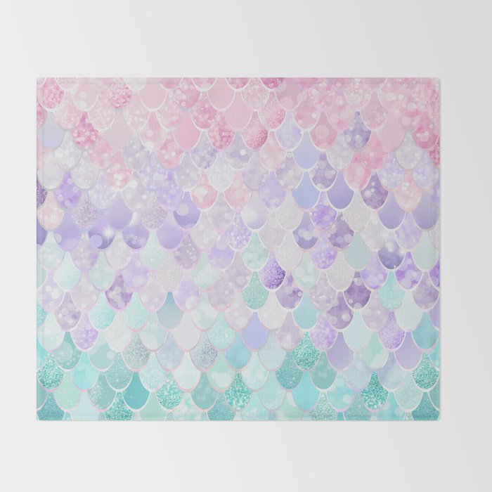 Cute Mermaid Pattern Light Pink Purple Teal Throw