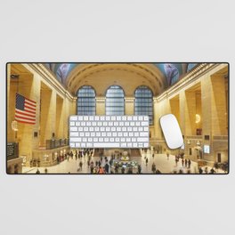 Motion-blurred people moving through Grand Central Station Desk Mat